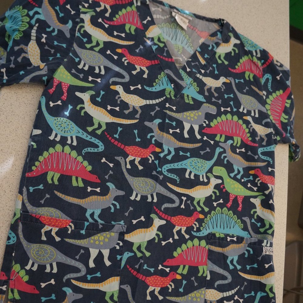 Uniform Advantage Neon Dinosaurs Scrub Top